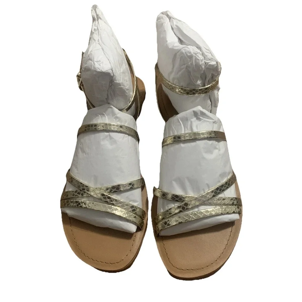 $178 KATE SPADE NEW YORK Women's 7B Gold Ankle Leather Gladiator Sandals Shoes